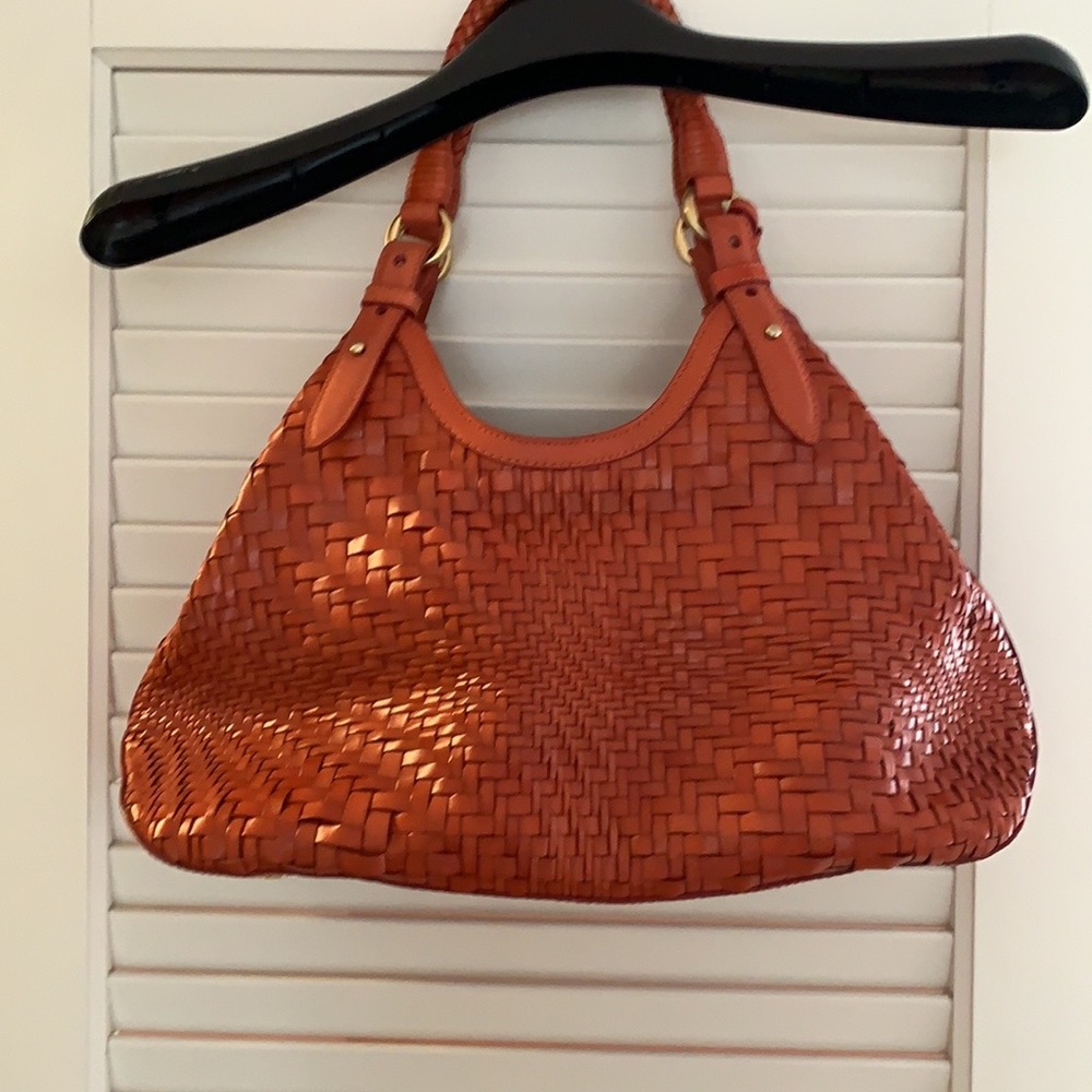 COLE HAAN Genevieve woven leather saddle optical weave. Orange No longer made.